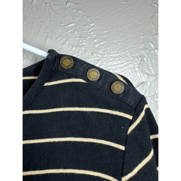 Lauren Ralph Lauren Black Gold Striped Button Shoulder Cotton Tee Plus Size 1X - Picture 2 of 5